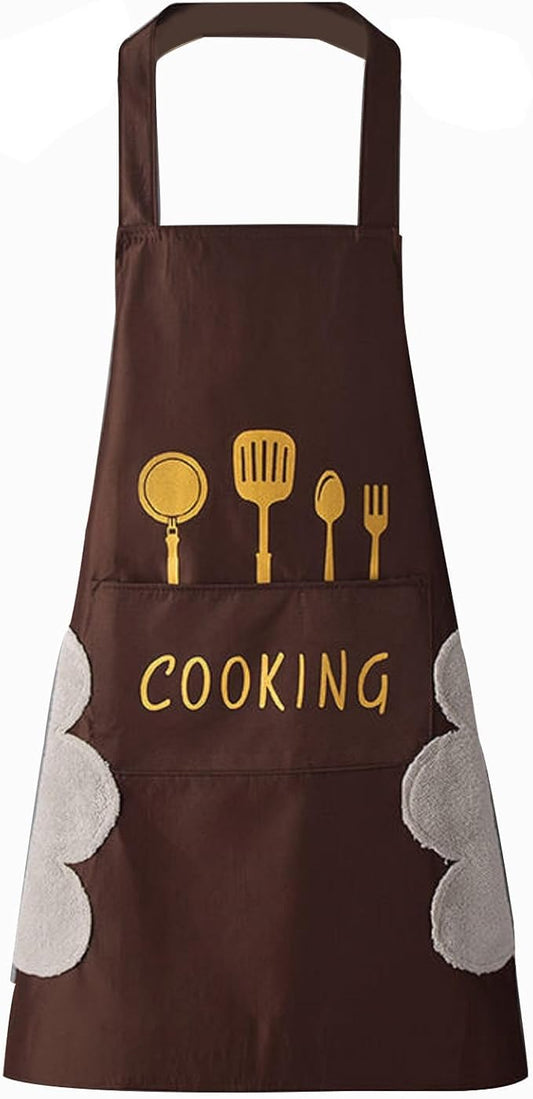DILLMAN Women Kitchen Apron with Hand Wipe Pockets，Big Pocket,Hand-wiping, Waterproof for Cooking Baking