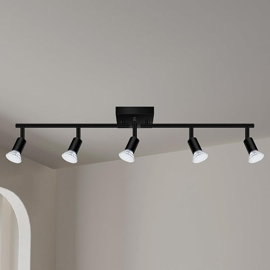 BoostArea 5 Light Track Lighting Fixtures Ceiling, Matte Black Kichen Track Lighting, Rotatable Light Heads, Adjustable Modern Directional Ceiling Light for Kitchen,No Bulbs