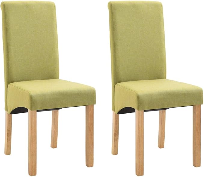 Modern Dining Chairs Set of 2 Green Fabric Upholstered Wooden Frame Accent Chairs for Kitchen Living Room Farmhouse Decor Comfortable Sturdy Furniture