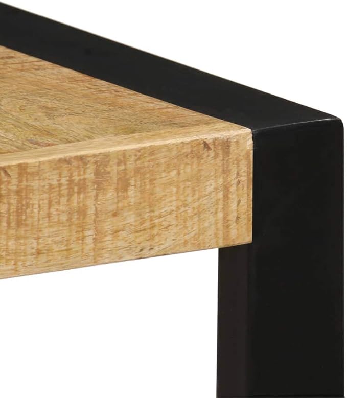 Brown Rectangular Solid Mango Wood Dining Table 55.1 x 27.6 in with Powder-Coated Steel Base, 6-Seater Kitchen & Dining Room Furniture for Modern Rustic Gatherings