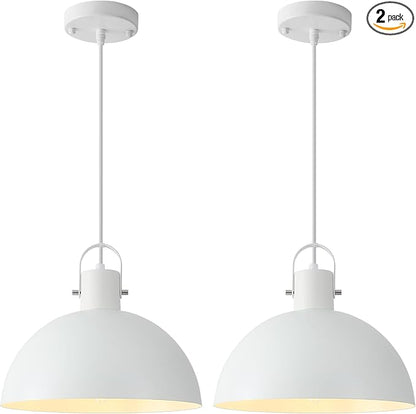 White Pendant Light 2 Pack, 11.8 Inch Dome Pendant Lights Kitchen Island, Farmhouse Pendant Lights for Kitchen Island, Dining Room, Living Room