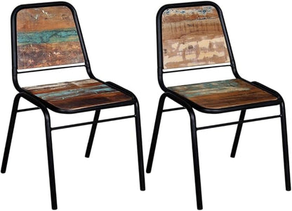 Solid Reclaimed Wood Dining Chairs Set of 2 Antique-Style Kitchen Chairs with Powder-Coated Steel Frame for Farmhouse Dining Room Furniture