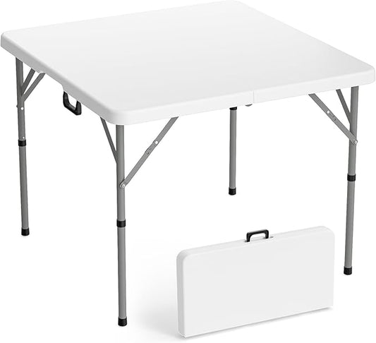 VINGLI 38" Fold in Half Square Table, Bi-Folding Commercial Portable Plastic Dining Table for Kitchen Outdoor Party Wedding Event, White