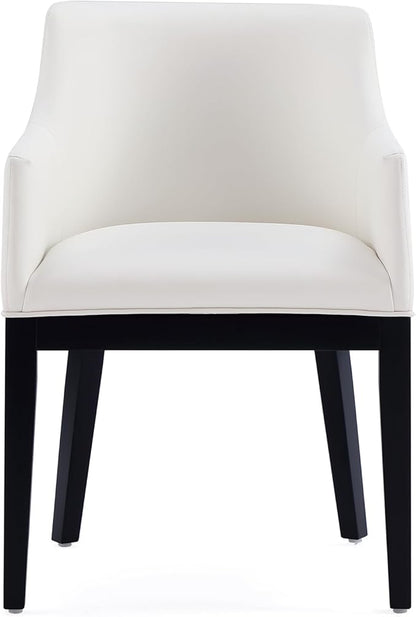 Manhattan Comfort Gansevoort Modern Faux Leather Dining Chair with Arms, Leatherette Upholstery on Solid Beech Wood Frame, Accent Furniture for Kitchen Table or Office, Set of 1, Cream
