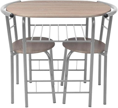 Modern Bar Table Set with Stools Silver MDF and Iron Rectangular Kitchen Dining Set for 2 Compact Space Saving Design Matte Finish