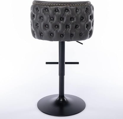 Furniture,Swivel Adjusatble Seat Height, Modern PU Upholstered Bar Stools with The Whole Back Tufted, for Home Pub and Kitchen Island（Dark Gray, Set of 2）
