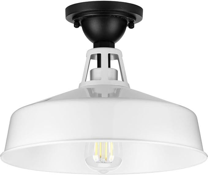 Progress Lighting Cedar Springs Collection 1-Light Farmhouse Outdoor Semi-Flush Mount Light White, 9.50x13.25x13.25
