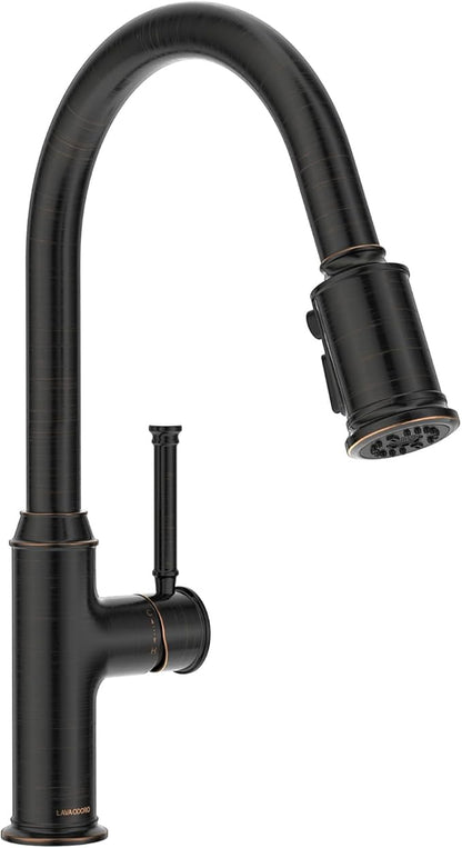Lava Odoro Oil Rubbed Bronze Kitchen Faucet with Pull Down Sprayer, Single Hole Kitchen Sink Faucet, Single Handle Kitchen Faucet with 3-Function Magnetic Sprayer, Deck Plate Included, KF421-ORB-M