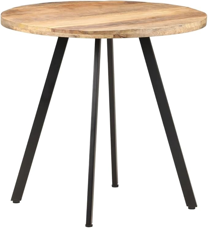 Round Dining Table Small Kitchen Table Solid Mango Wood 29.5 in High Industrial Rustic Brown Powder Coated Legs Seats 4 for Dining Room Apartment Condo
