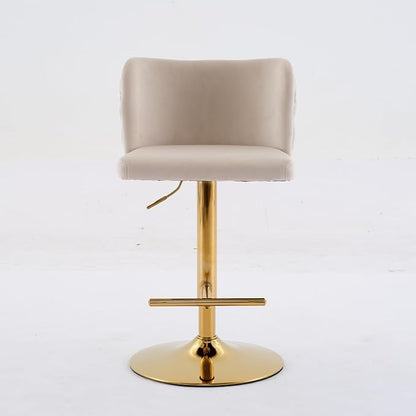 Furniture,Swivel Adjusatble Seat Height with Gold Plating Base, Classic Velvet Upholstered Bar Stools with The Whole Back Tufted, for Home Pub and Kitchen Island,Beige, Set of 2