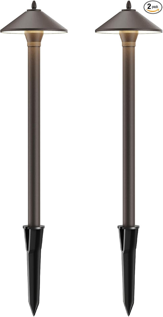 Pathway Lights 2PK Low Voltage Outdoor Landscape Lighting 10W 25 Lumen 2700K 12V AC Path Lights Warm White Light with Bulb Connector Spike Stake for Garden Yard Driveway Lawn