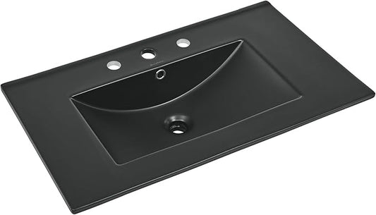 30" Vanity Top Bathroom Sink With 3 Holes in Matte Black