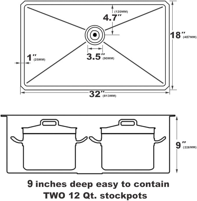32 Inch Nano Black Undermount Kitchen Sink Stainless Steel Deep Single Bowl, 32”x18” Gunmetal Black 16-Gauge Zero Radius Commercial Large Kitchen Sink with Drainer and Bottom Grid