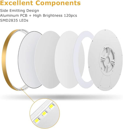 12Inch Flush Mount Ceiling Light Fixture LED, 24W(240W Equivalent), 3200LM, 5000K Daylight White, IP40, Flat Modern Round Ceiling Lights for Bedrooms, Living Rooms, Bathrooms, Stairwells, etc.(Gold)