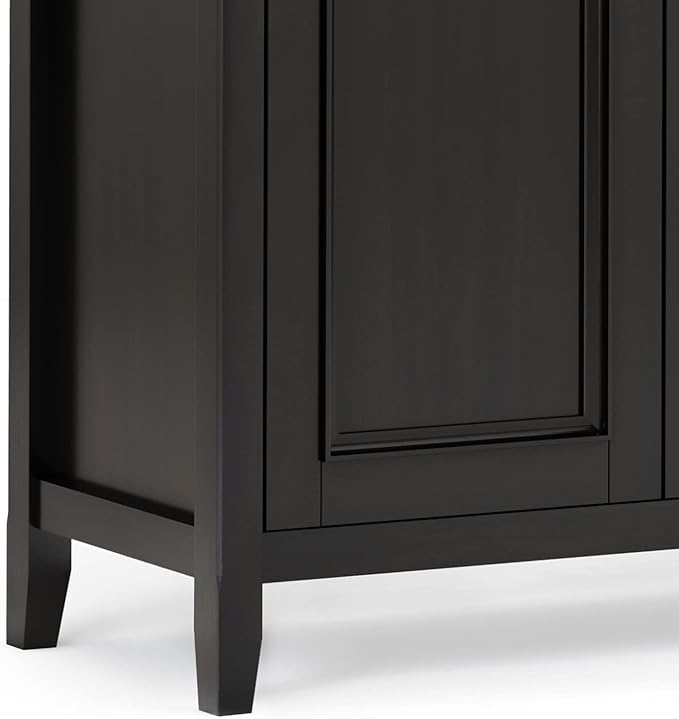 SIMPLIHOME Amherst Storage Cabinet - 66 inch Wide Solid Wood 4-Shelf Sideboard Cabinet in Hickory Brown, Transitional Buffet for Living Room or Dining Room with 4 Doors and Adjustable Shelves