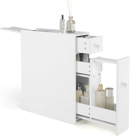 Nightcore Narrow Bathroom Storage Cabinet, Multi-Functional Storage Organizer with Drawers, Double Door, Shelves & Toilet Paper Holder, Space-Saving Storage Cabinet for Toilet, Kitchen,(White)