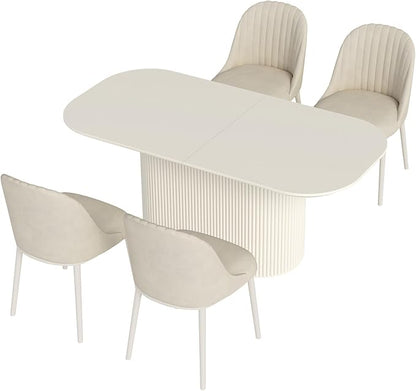 Miuuod 70" White Dining & Kitchen Table Set, Solid Kitchen Table with 4 Chairs,Large Rectangular Dinner Table with Rounded Corners for Dining Room,Home Office,Living Room Furniture,Cream White