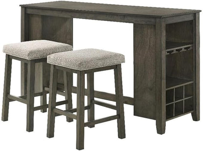 New Classic Furniture Churon 3-Piece Gathering Bar Table with Two Stools, Grey