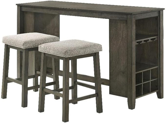 New Classic Furniture Churon 3-Piece Gathering Bar Table with Two Stools, Grey