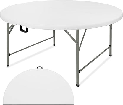 4 FT Round Folding Tables with Carrying Handle Lightweight Portable Plastic Commercial Table Steel Legs for Party, Dining, Wedding, Events, Picnic Indoor, Outdoor (White,1 Pack)