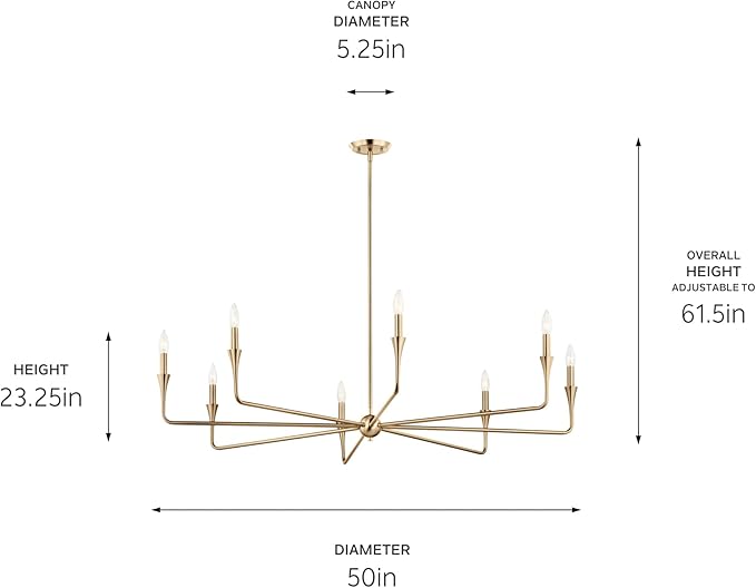 Kichler Alvaro 8-Light Chandelier, Soft Modern Light in Champagne Bronze, for Great Room or Large Living or Dining Room (23.25" x 50"), 52691CPZ