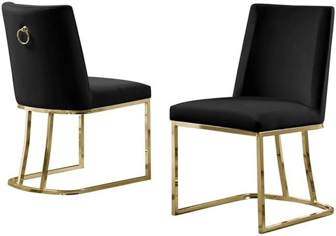 Modern Chairs Set of 2, Chrome Side Chairs & Counter Stools with Ring Pull Back, Luxury Upholstered Chairs for Kitchen Island, Dining Room & Home Bar (Velvet, Black/Gold, Side Chair)