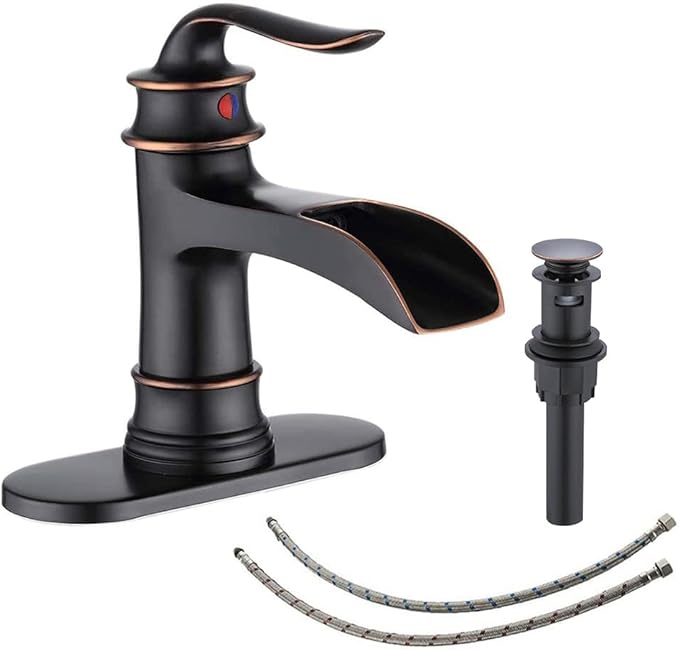 FRANSITON Waterfall Faucet Bathroom Faucet Single Handle One Hole Oil Rubbed Bronze Finish Large Spout Lavatory Faucets Oil Rubbed Bronze