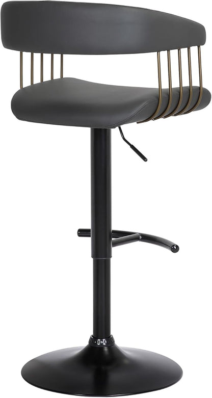 Armen Living Calista Adjustable Height Mid Century Modern Swivel Bar Stool for Kitchen Island Counter in Black Faux Leather with Golden Bronze and Black Metal