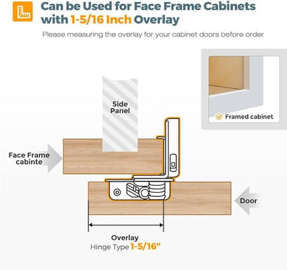 HOME EDIT 2 Pack 1 Pair 1-5/16 inch Overlay Soft Close Cabinet Hinges for Kitchen, Stainless Steel Three-Way Adjustable, Concealed Self-Closing Door Hinges