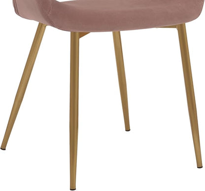 Armen Living Gigi Pink Velvet Dining Room Chair with Gold Metal Legs - Set of 2