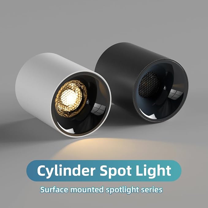 JAYMP Modern LED Ceiling Spotlight 3000K Dimmable 24W Black Surface Mount Cylinder Down Light for Living Room Hallway Laundry Room