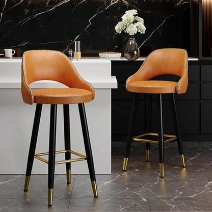 s - Counter Height PU Leather Curved Back Chairs with Metal Footrest for Kitchen Island - Adjustable 55cm Height, Design, Comfortable Seating,Orange-55cm
