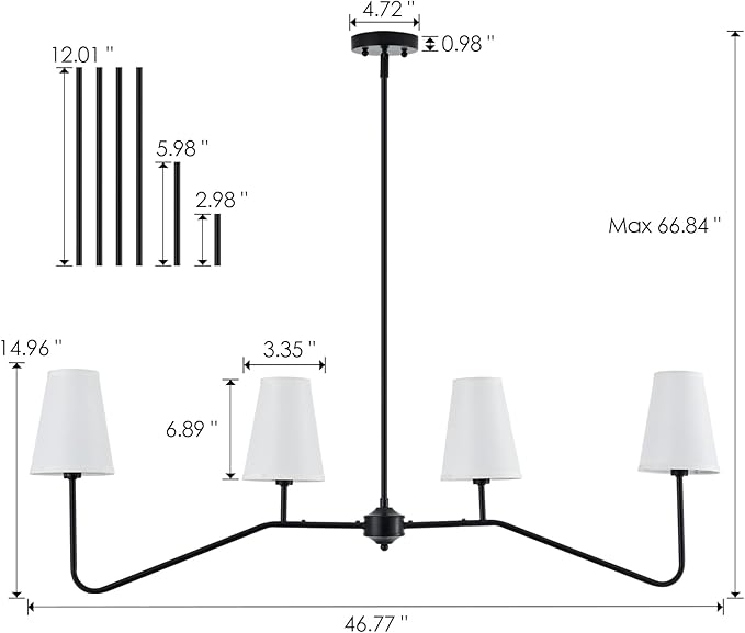 VILUXY Classic Linear Chandelier Off-White Fabric Modern Kitchen Island Pendant Lighting for Indoor, Dining Room, Living Room, Restaurant 4-Light