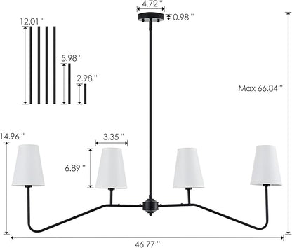 VILUXY Classic Linear Chandelier Off-White Fabric Modern Kitchen Island Pendant Lighting for Indoor, Dining Room, Living Room, Restaurant 4-Light