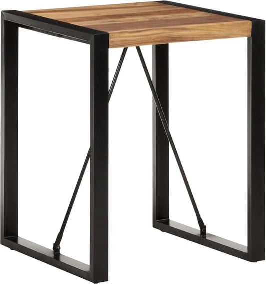 Compact Dining Table Black Square Solid Acacia Wood Industrial Style with Powder Coated Steel Legs for Small Spaces Kitchen Dining Room