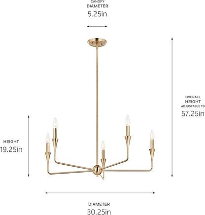 Kichler Alvaro 5-Light Chandelier, Soft Modern Light in Champagne Bronze, for Dining Room, Office or Bedroom (19.25" x 30.25"), 52689CPZ