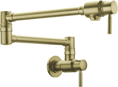 BAGNOLUX Brushed Gold Pot Filler Faucet, Traditional Double Handle Coffee Machine Wall Mount with Spout Reach Double-Jointed Swivel Stove Brass Kitchen Faucet 23.4 Inch, Brushed Light Yellow Gold