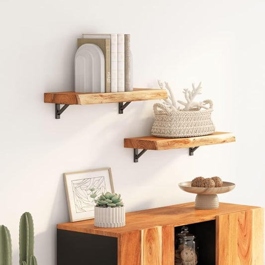 Solid Acacia Wood Live Edge Shelf Wall Mounted for Decorative Items with Shelf Supporting 165.3 lbs
