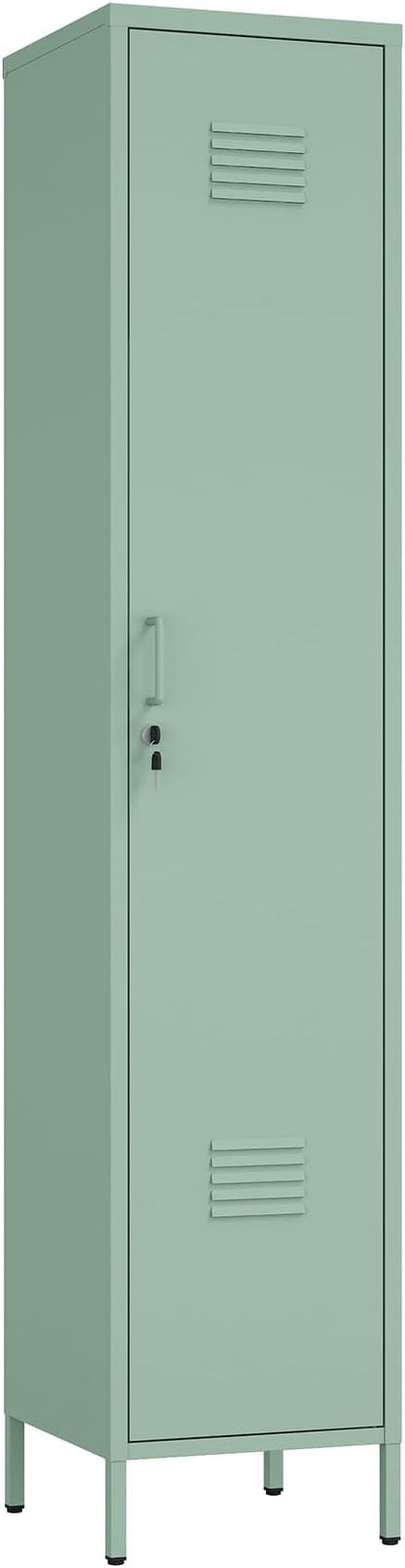 Manhattan Comfort Naomi 72.8'' Tall Storage Cabinet, Single Metal Locker with Lock, Adjustable Shelves, Vented Door & Floor Protectors, Modern Garage & Office Organizer, Green
