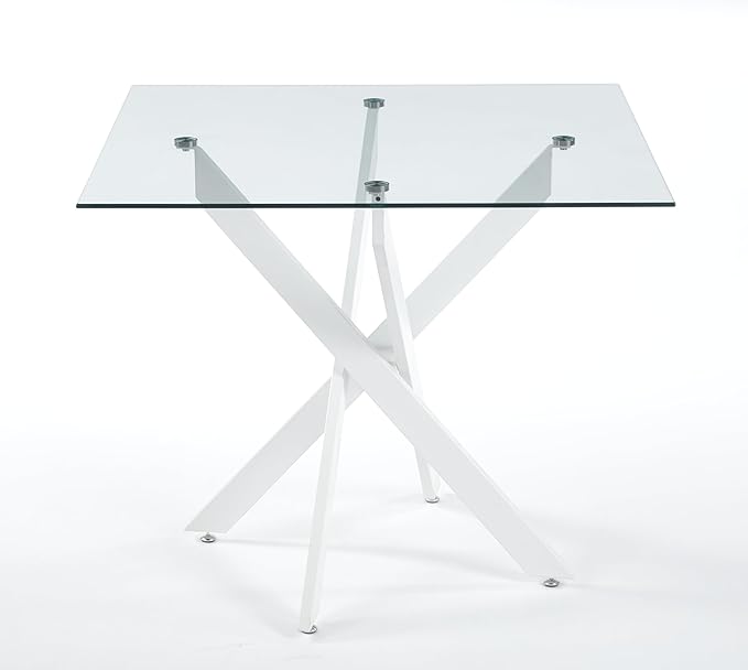 Square Glass Dining Table,Glass Dining Room Table with Metal Legs, Modern Glass Kitchen Table for Home, Kitchen, Dining Room
