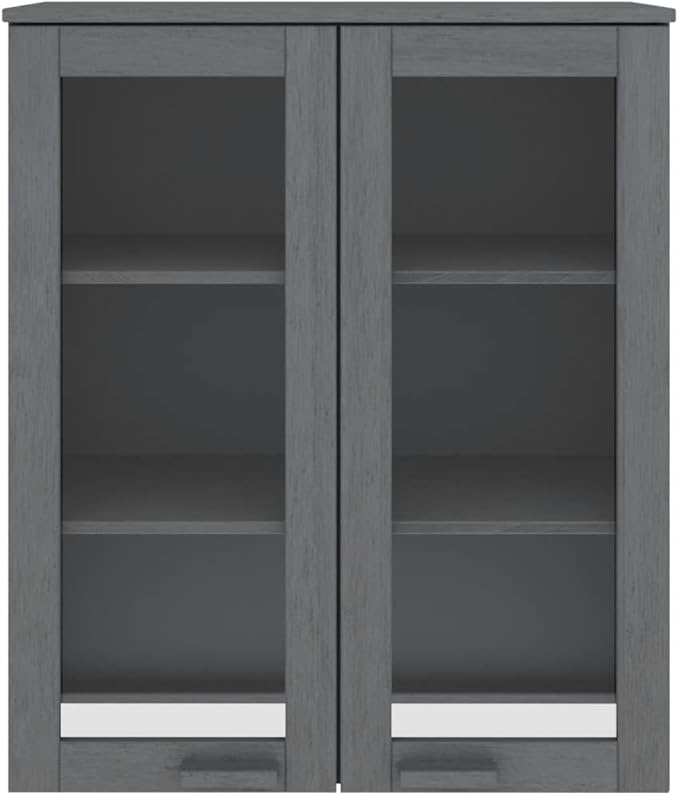 HAMAR Highboard Top, Dark Gray Solid Pinewood, 33.5"x13.8"x39.4", Sideboard Storage with Glass Doors, Durable Kitchen Furniture