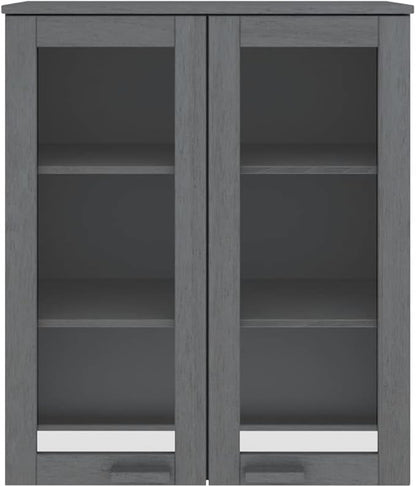 HAMAR Highboard Top, Dark Gray Solid Pinewood, 33.5"x13.8"x39.4", Sideboard Storage with Glass Doors, Durable Kitchen Furniture