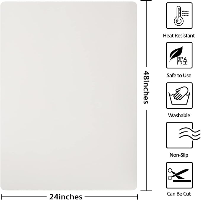 Silicone Mat Heat Resistant Mats for Countertop, Multipurpose Large Silicone Mats for Crafts Kitchen Workbench Size 48x24 inches Thick 2mm,Rolled Package,Beige