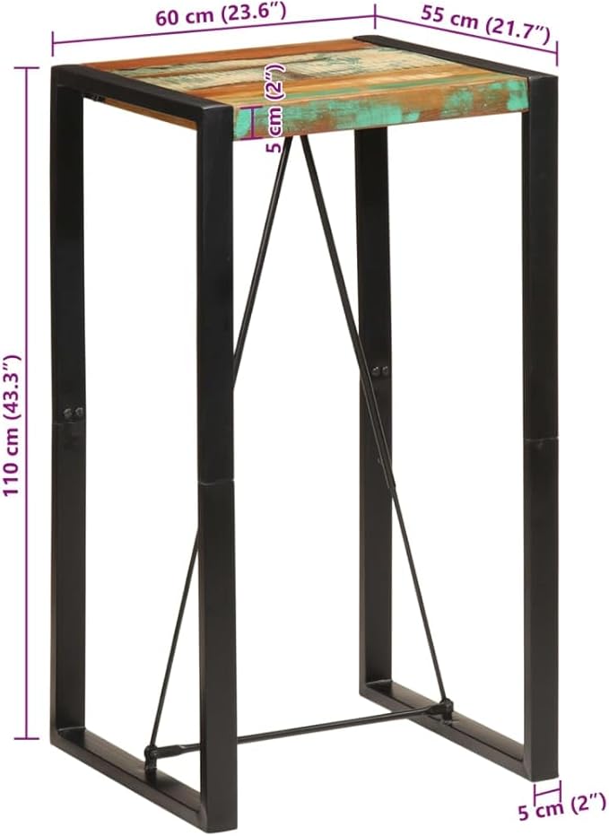 Industrial Bar Table with Reclaimed Wood and Metal Frame, 4-Person Dining Furniture for Indoor Outdoor Use, Rustic Industrial Style Table with Durable Construction and Easy
