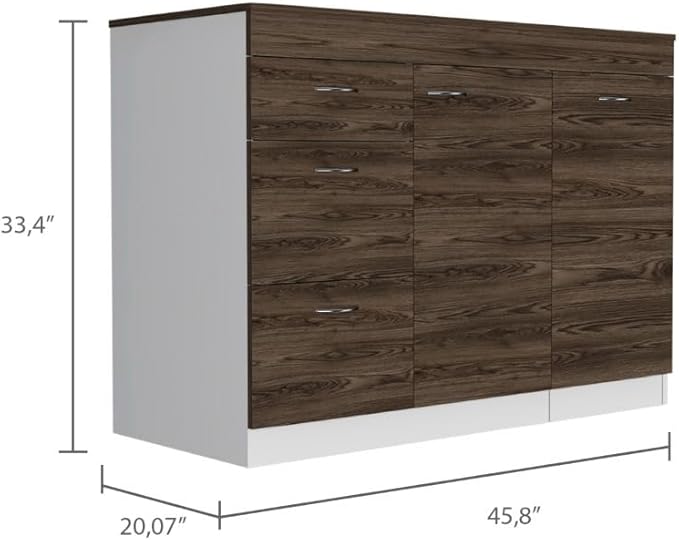 GOWE Laurel 3-Drawer L-Shaped Convertible Kitchen Island White and Dark Walnut
