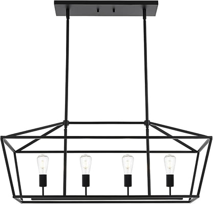 BONLICHT Kitchen Island Lighting 4 Lights in Matte Black Finish Farmhouse Chandelier Industrial Pendant Hanging Light Fixture for Dining Room Living Room Foyer