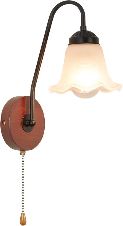 Vintage Pull Chain Wall Sconce Light with Switch Black Wall Lights Fixture Retro E26 Industrial Farmhouse Wall Lamp Hard Wired Sconces Lighting for Mirror Bedroom Bathroom Hallway