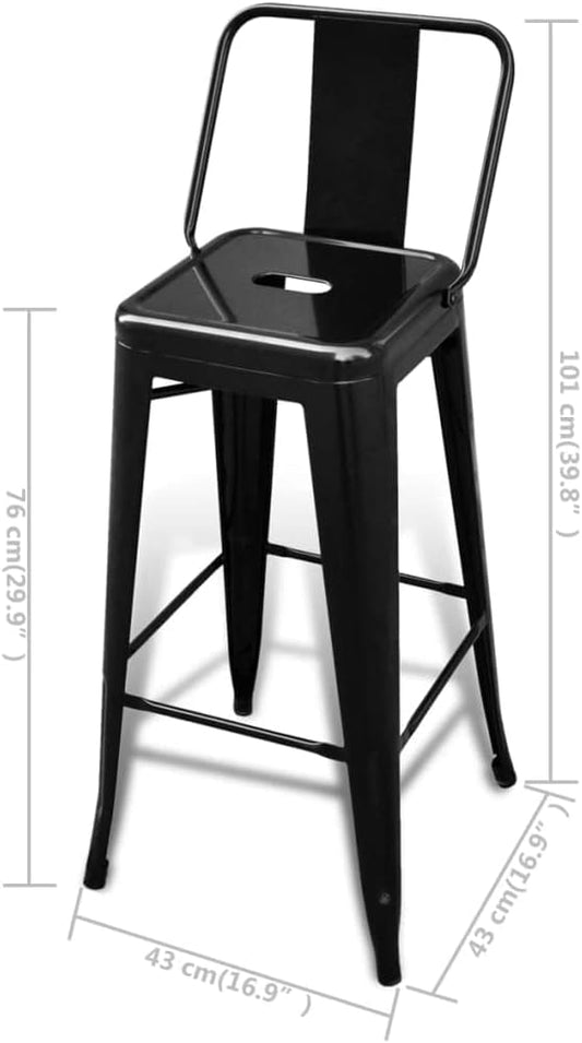 Modern Black Steel Bar Stools Set for Kitchen Island, High Table - Sleek Design, Durable Metal Construction with Comfortable Footrest, Easy Clean Indoor Use