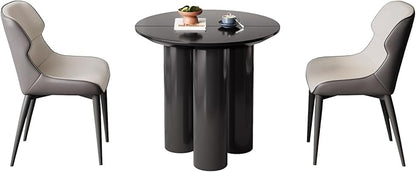 Miuuod 29.92 Black Round Dining Table with 2 Chairs, Coffee Table Set for 1-4 People, Leisure Side Table for Balcony,Center Sofa Table for Lunch Time,Small Desk
