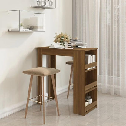 Modern Bar Table with Storage Shelves, Brown Oak Engineered Wood Rectangular Pub Table for Kitchen Dining Room, Compact 40-Inch Tall Counter Height Table